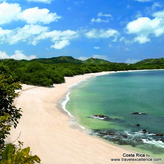 view from the mountain of playa conchal (conchal beach)