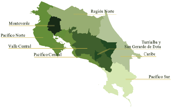 Mapa de Regiones de Costa Rica