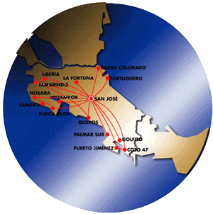 Mapa de Vuelos Domésticos de Costa Rica