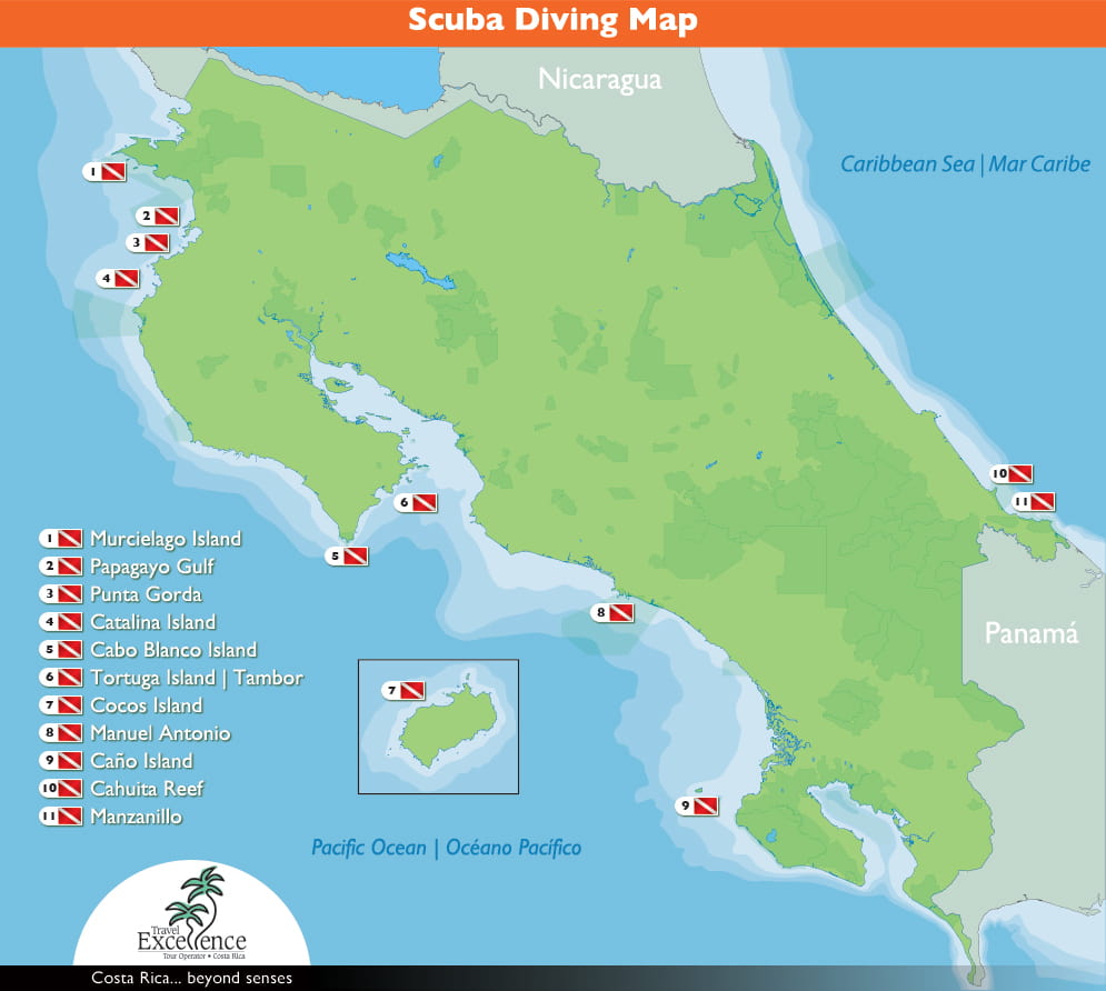 Costa Rica Diving Map Memugaa