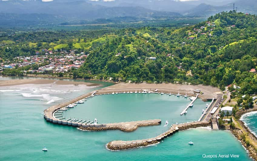 An aerial view of the Quepos marina.