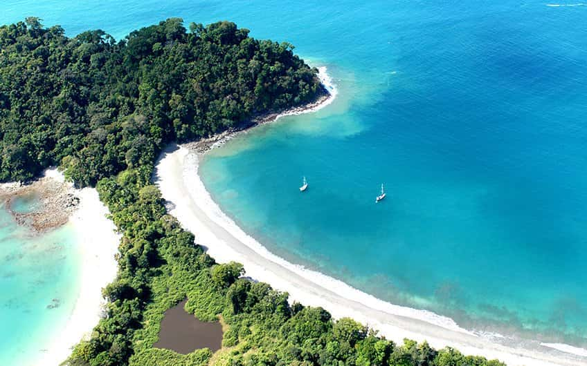 Another aerial view of Manuel Antonio focusing on showing the view of the beach