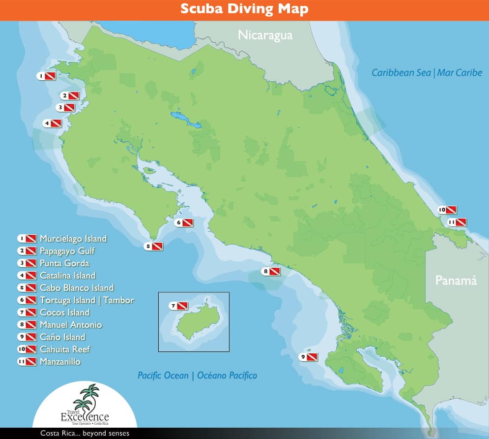 Scuba Diving Map, Costa Rica