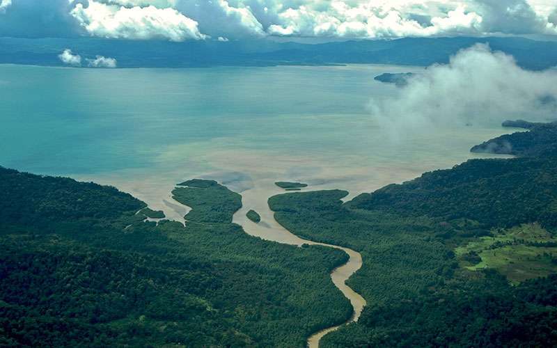 Aerial view from Tortuguero Park and Canal